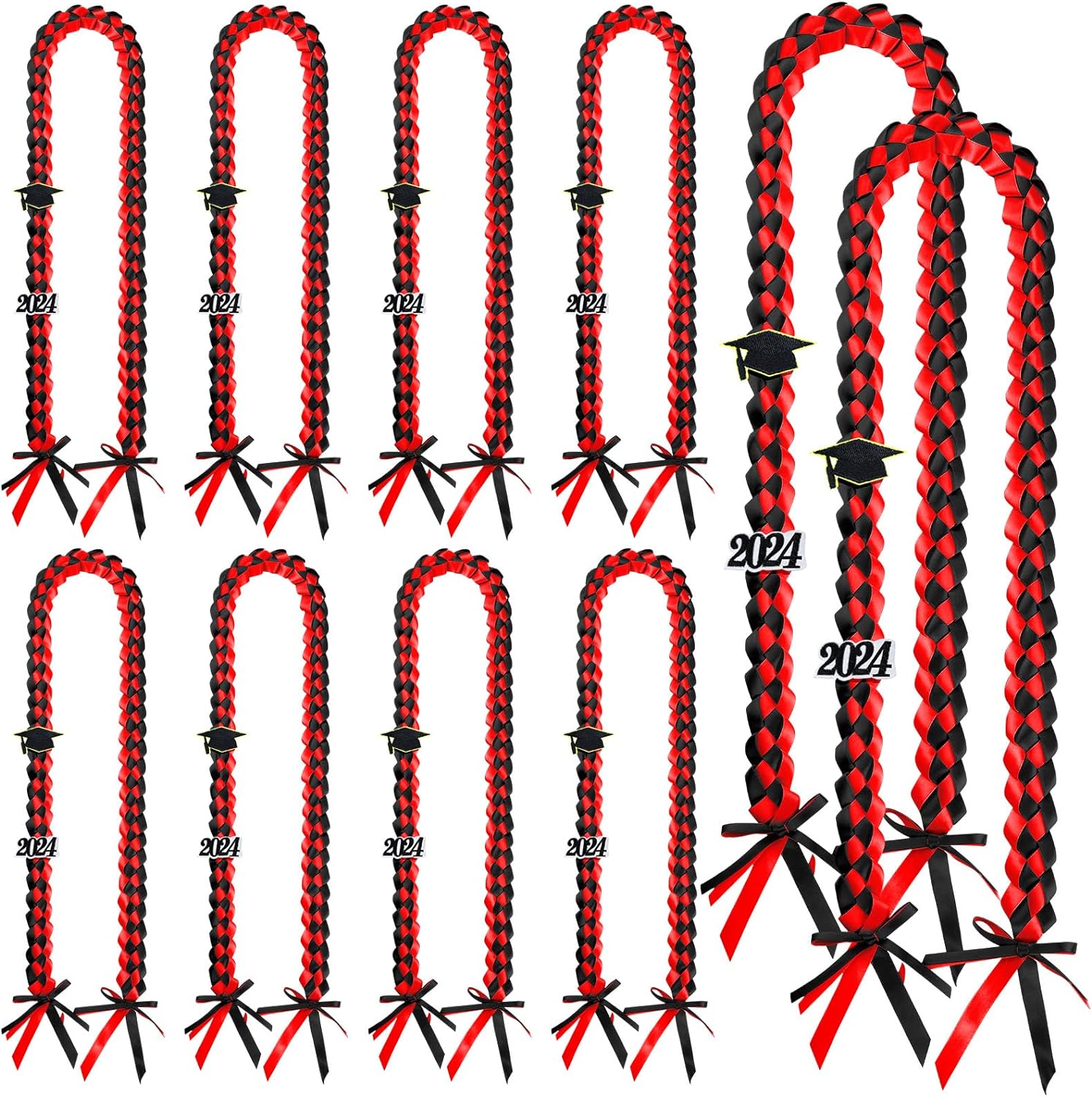 10Pcs Graduation Ribbon Lei Braided Necklace Handmade Charm Graduation Gift for High School College Party